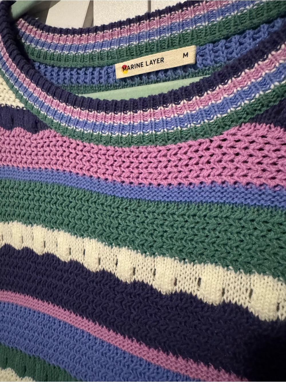 Marine Layer Striped Knit Vest in Cream, Green, Navy & Purple - Picture 3 of 3